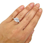 White Gold Engagement Ring with Trillion Diamond and 3 1/5 ct Emerald-like Brilliance