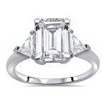 White Gold Engagement Ring with Trillion Diamond and 3 1/5 ct Emerald-like Brilliance