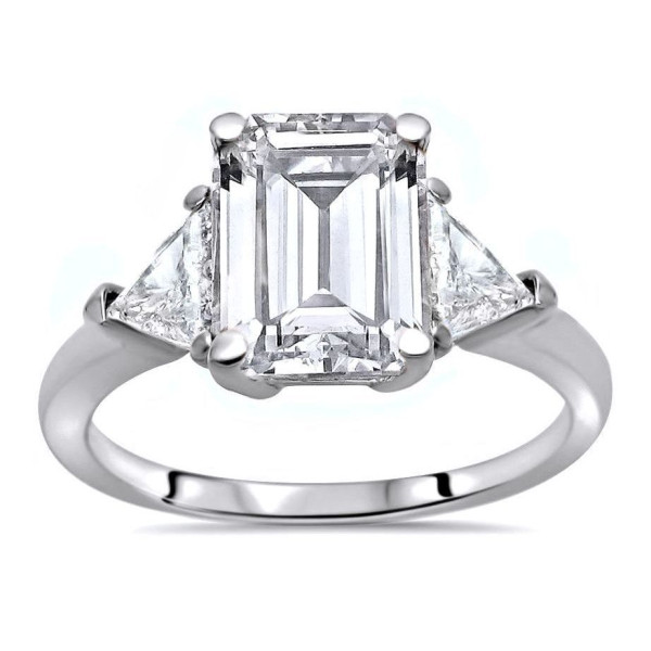 White Gold Engagement Ring with Trillion Diamond and 3 1/5 ct Emerald-like Brilliance