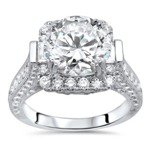White Gold 4 1/3 ct TGW Round Moissanite Diamond Engagement Ring by Yaffie