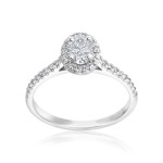 Yaffie White Gold Diamond Halo Ring: Elegant 1/2ct Oval Center & 1/4ct Round Gems