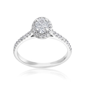 Yaffie White Gold Diamond Halo Ring: Elegant 1/2ct Oval Center & 1/4ct Round Gems