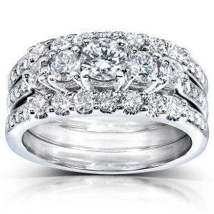 White Gold Bridal Ring Set with 1 1/3ct TDW Diamonds by Yaffie - Perfect for Your Special Day in 3 Pieces!