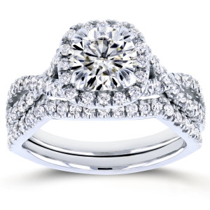 Sparkling Love: Yaffie 1ct White Gold Criss Cross Bridal Set with Diamonds and Forever Brilliant Moissanite