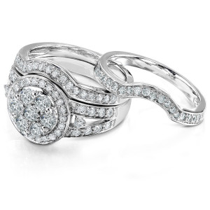 Dazzling Yaffie Gold Bridal Ring Set with 1.20ct Diamond Halo