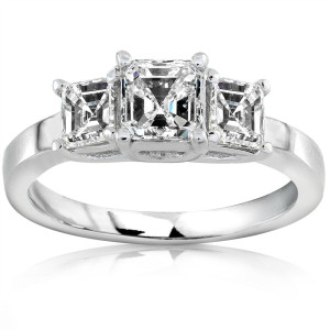 Gold Yaffie Asscher Diamond Engagement Ring with 1 Carat Total Diamond Weight