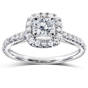Golden Yaffie Princess and Round Diamond Engagement Ring with Halo, 3/4ct TDW