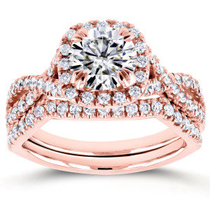 Chic and Sparkling: Yaffie Rose Gold Bridal Set with 1ct Moissanite and 3/4ct Diamonds