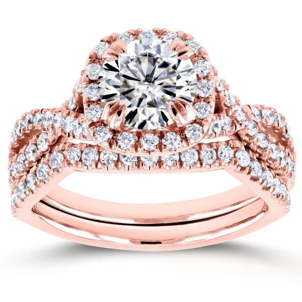 Chic and Sparkling: Yaffie Rose Gold Bridal Set with 1ct Moissanite and 3/4ct Diamonds