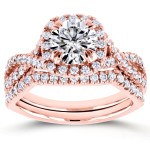 Chic and Sparkling: Yaffie Rose Gold Bridal Set with 1ct Moissanite and 3/4ct Diamonds