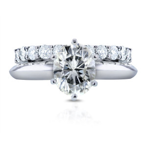 1.5ct Oval Moissanite and 1ct Diamond Bridal Ring Set