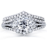 Sparkle in Style with Yaffie White Gold 1.5ct TDW Diamond Star Halo Bridal Set