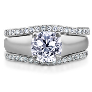 Stylish Yaffie White Gold Bridal Set with Cushion Diamond Solitaire and Double Diamonds (1 1/3ct TDW)