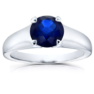Blue Sapphire Round Solitaire Ring in Yaffie White Gold - 1 1/4ct Sparkle