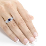 White Gold Bridal Ring Set with 1 1/5ct TCW Sapphire and Diamonds by Yaffie - 2 Pieces