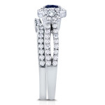 White Gold Bridal Ring Set with 1 1/5ct TCW Sapphire and Diamonds by Yaffie - 2 Pieces