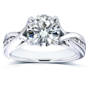 1.2ct Sparkling Moissanite and Diamond Channel Engagement Ring in White Gold by Yaffie