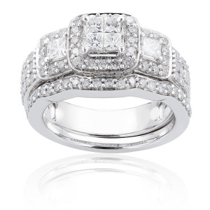 Bridal Ring Set with 1 1/6ct TDW Diamonds in Elegant White Gold by Yaffie