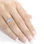 3-Stone Sparkling Moissanite and Diamond White Gold Ring by Yaffie (1.6ct total weight)