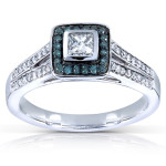 Blue and White Princess-cut Diamond Ring by Yaffie, in 1/2ct White Gold TDW