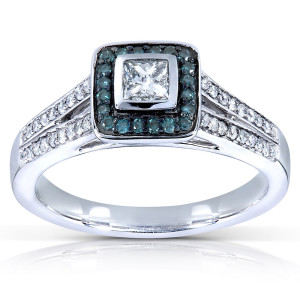 Blue and White Princess-cut Diamond Ring by Yaffie, in 1/2ct White Gold TDW