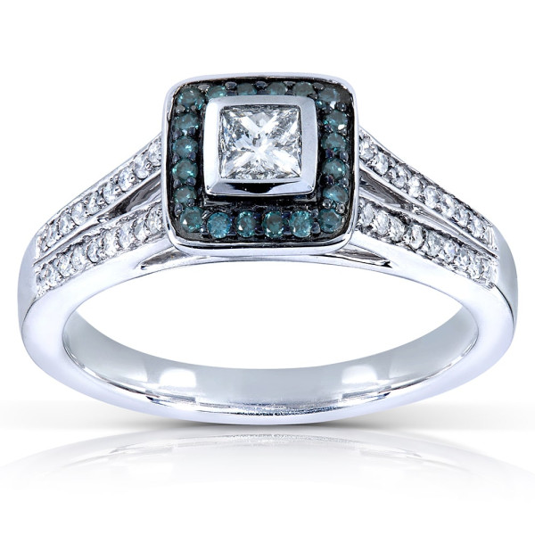 Blue and White Princess-cut Diamond Ring by Yaffie, in 1/2ct White Gold TDW