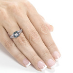 Blue and White Princess-cut Diamond Ring by Yaffie, in 1/2ct White Gold TDW