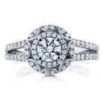 Vintage Style Floral White Gold Diamond Engagement Ring with 1ct Total Diamond Weight by Yaffie