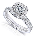 Princess and Round-Cut Diamond Halo Bridal Set in White Gold by Yaffie, 7/8ct TDW