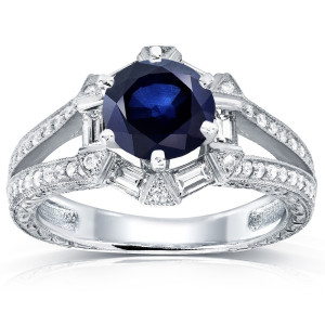 Blue Sapphire and Diamond Art Deco Ring in White Gold by Yaffie