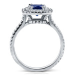 Blue Sapphire & Diamond Double Halo Engagement Ring in White Gold by Yaffie (3/4ct TDW)