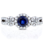 Three Stone Blue Sapphire and Diamond Ring in Yaffie White Gold (3/5ct TDW)