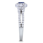 Three Stone Blue Sapphire and Diamond Ring in Yaffie White Gold (3/5ct TDW)