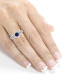 Three Stone Blue Sapphire and Diamond Ring in Yaffie White Gold (3/5ct TDW)