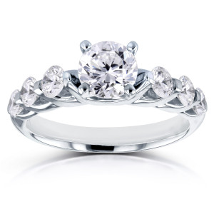 Certified White Gold Diamond Engagement Ring with 7 Round Stones totaling 1 3/4ct TDW by Yaffie