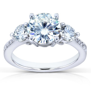 White Gold Engagement Ring with Forever One Moissanite and 3/5ct TDW Diamond Three Stones by Yaffie