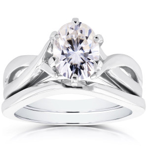 Radiant Yaffie White Gold Bridal Set with Forever One DEF Moissanite Solitaire