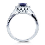 Vintage Blue Sapphire and Diamond Oval Ring in White Gold by Yaffie