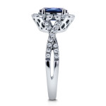 Vintage Blue Sapphire and Diamond Oval Ring in White Gold by Yaffie