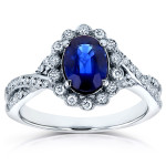Vintage Blue Sapphire and Diamond Oval Ring in White Gold by Yaffie
