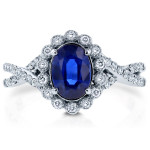 Vintage Blue Sapphire and Diamond Oval Ring in White Gold by Yaffie