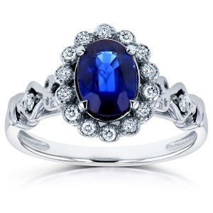 Vintage Ornate Cathedral Ring with Blue Sapphire & Diamond Accents in White Gold by Yaffie