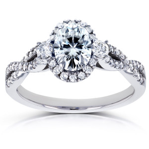 Yaffie White Gold Oval Moissanite and 1/3ct TDW Diamond Halo Vintage Ring