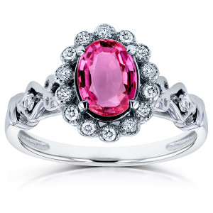 Vintage Pink Sapphire & Diamond Ring in Yaffie White Gold