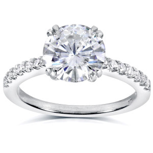 Sparkling Round Moissanite and Diamond Engagement Ring in White Gold (1/5ct TDW) from Yaffie