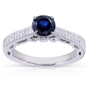 Sapphire and Diamond Engagement Ring with White Gold and 1/3ct Total Weight