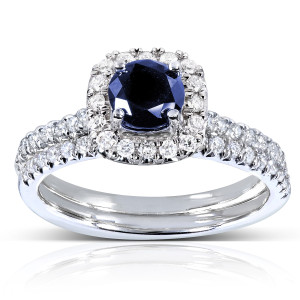 Bridal Set with 2/5ct TDW Sparkling Diamonds and a Sapphire in White Gold by Yaffie