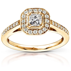 Sparkling Yaffie Gold Halo Diamond Engagement Ring with 1/2ct Total Diamond Weight