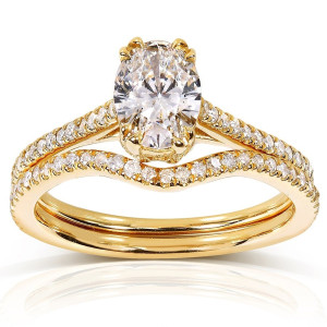 Certified Oval-cut Diamond Bridal Set Ring - Yaffie Gold with 1 carat TDW
