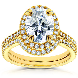 Yaffie Gold Oval Halo Bridal Set with 2.6ct Moissanite and Diamonds